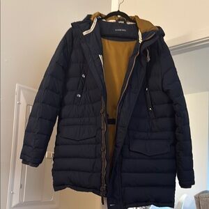 Black Puffer Coat with Gold Lining